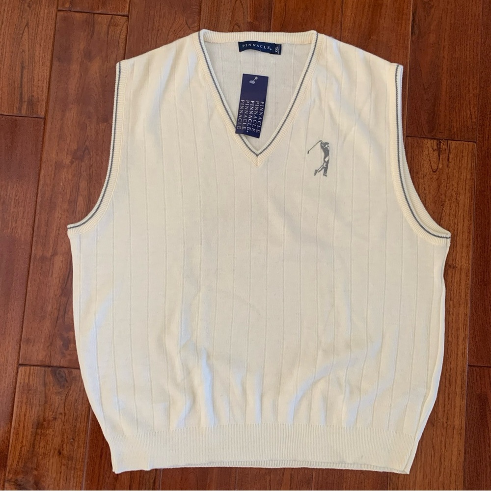 Pinnacle Golf Sweater Vest Men's XXL Ivory Logo V Neck Old Money Pullover 🆕